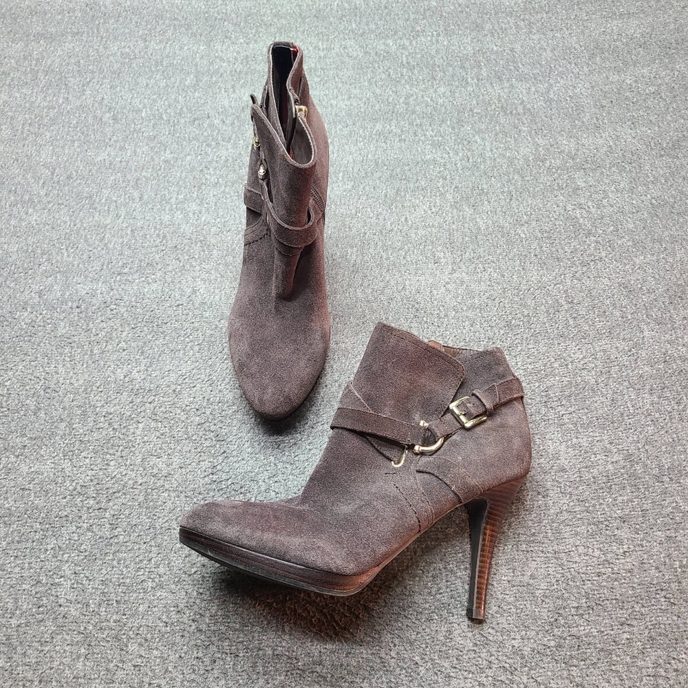 Tommy Hilfiger Twrayelle Suede Buckle Zip Ankle Boots Women's Size 8.5 Brown